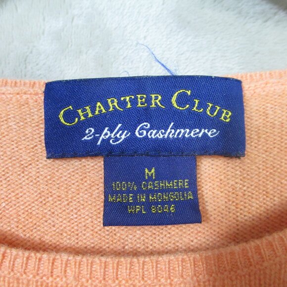 CHARTER CLUB 2-Ply Cashmere Womens size M Melon Crew Neck Long Sleeve Sweater - Picture 3 of 6